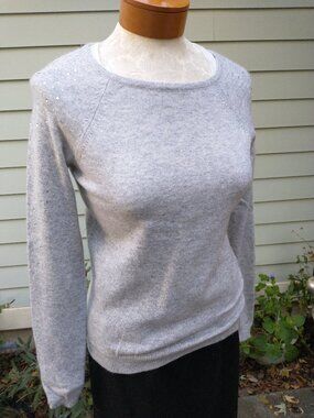 Sweater: cashmere, lite gray, beaded. Size medium - by Charter Club